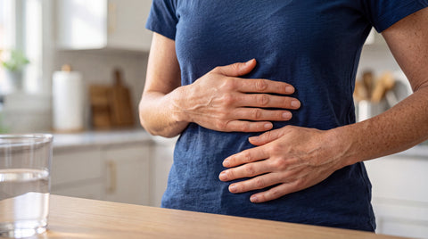 Person hält die Hände auf den Bauch – Hero-Bild für einen Betain-HCL-Ratgeber