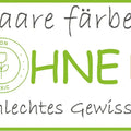 Schild mit Aufschrift Haare färben ohne schlechtes Gewissen, Bio Non-Toxic-Logo, grün umrandet