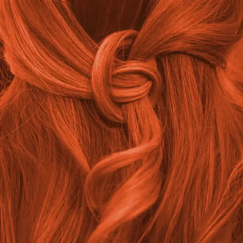 Rote Henna Haare im Knoten, natürliche Haarfarbe, Detailaufnahme