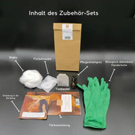 Basic Zubehör Set für Pflanzenhaarfarben (Watte, Shampoo, Handschuhe, Haube, Schwarztee, Anleitung)