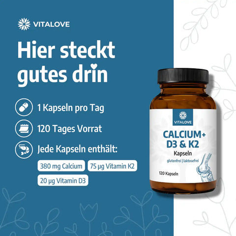 Calcium + D3 & K2 Kapseln – 120 Kapseln