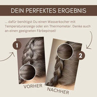 Vergleich Vorher-Nachher Haarfarbe, geflochtener Zopf, braunes Haar, Haarfärbung Ergebnis