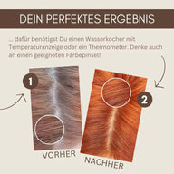 Vorher-Nachher Vergleich graue und rot gefärbte Haare, Färbeergebnis, Haarfärbung