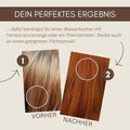 Vorher-Nachher Vergleich blondes zu rot gefärbtem Haar, Anleitung Text auf Deutsch