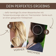 Vorher-Nachher Vergleich Haarfarbe, blond zu dunkelbraun, Haarfärbung Ergebnis Beispiel