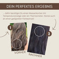 Vorher-Nachher-Vergleich von Haarfarbe, links hellbraun, rechts dunkelbraun, Haarfärbeergebnis