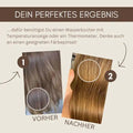 Vorher-Nachher Vergleich: braunes Haar vor und nach Färbung, Frisur und Glanz sichtbar