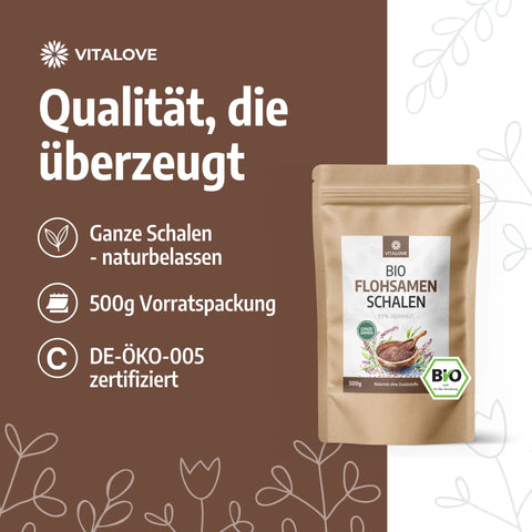 Bio Flohsamenschalen ganz (99% Reinheit) – 500 g