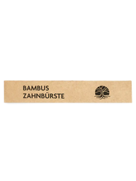 Braune Bambus Zahnbürste Verpackung mit schwarzem Logo und Schriftzug auf weißem Hintergrund