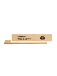 Bambuszahnbürste mit brauner Verpackung und Baum-Logo, vitanur, auf weißem Hintergrund