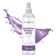 Echt Vital Basisches Körperspray 150 ml Flasche vor lila Spritzwasser