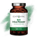 Braunes Glas mit Echt Vital Bio Inka Power Kapseln, vegane Nahrungsergänzung, 120 Stück