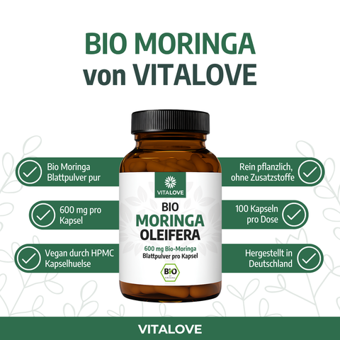 Bio Moringa Oleifera Kapseln in veganer Kapselform