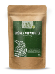 Vitanur Bio Grüner Aufwachtee 250g im braunen Standbeutel mit grünem Etikett
