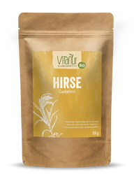 Bio Hirse gekeimt 750g Vitanur im braunen Beutel, Produktverpackung vor weißem Hintergrund