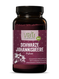 Vitanur Bio Schwarze Johannisbeere Pulver Glas, lila Etikett, 125g Superfood