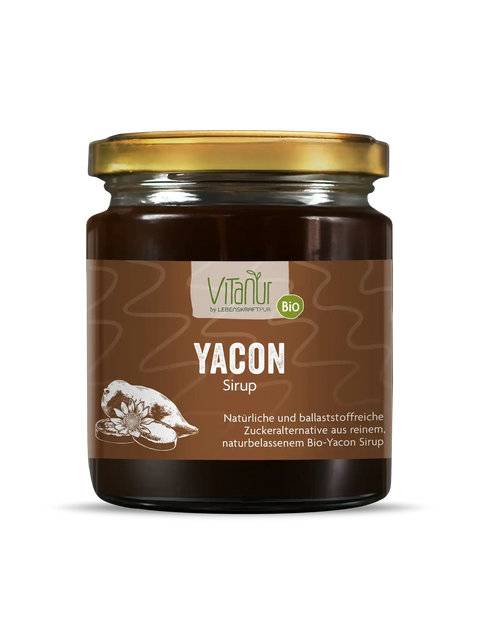 Vitanur Bio Yacon Sirup 250ml Sturzglas, braunes Glas mit goldfarbenem Deckel