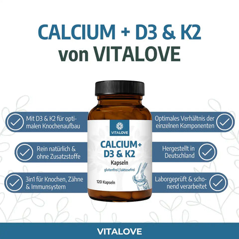 Calcium + D3 & K2 Kapseln – 120 Kapseln