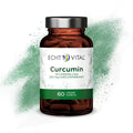Echt Vital Curcumin Kapseln Dose, braun mit grünem Etikett, 60 vegane Kapseln, auf weißem Hintergrund