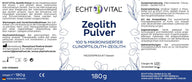 Echt Vital Zeolith Pulver Etikett, 180g, 100% mikronisierter Klinoptilolith-Zeolith, Medizinprodukt