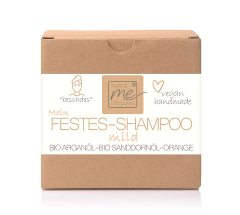 Festes Shampoo mild von THAT'S ME ORGANIC, veganes Bio-Arganöl-Sanddornöl-Orange, Kartonverpackung