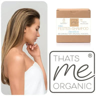 Frau mit langem Haar, festes Shampoo sensitiv Bio Sheabutter, Arganöl, Kokosöl, Thats me Organic