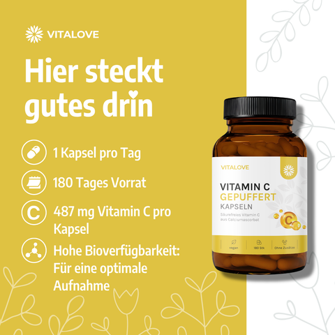Dosierung und Inhalt der VITALOVE Vitamin C gepuffert Kapseln