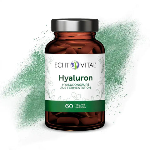 Echt Vital Hyaluron Kapseln Glasflasche, 60 vegane Kapseln, weiß-grünes Label