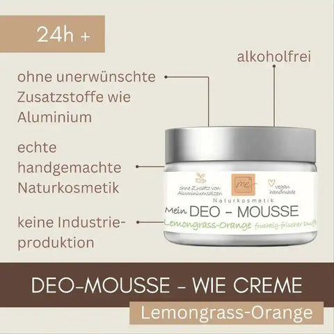 Deo-Mousse Lemongrass-Orange 24h+ Deo wie Creme ohne Aluminium Naturkosmetik 50ml - VITALOVE - Naturprodukte