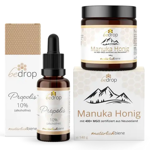 Das Kinder Set | Manuka Honig MGO 400 + Propolis Tinktur (alkoholfrei) - VITALOVE - Naturprodukte