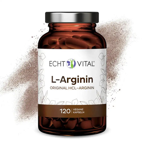 Echt Vital L-Arginin Kapseln braunes Glas, vegane 120 Kapseln, Produktfoto