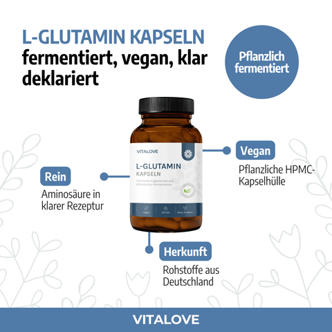 L-Glutamin Kapseln – pflanzliche Fermentation – 120 Kapseln