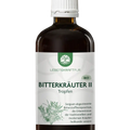 Braune Glasflasche LebensKraftPur Bio Bitterkräuter II Tropfen 100ml mit weißem Etikett