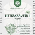 Lebenskraftpur Bio Bitterkräuter II Tropfen Flaschenetikett, Zutatenliste, Bio-Siegel, 100ml