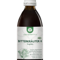 Bio Bitterkräuter II Tropfen 200ml in brauner Sirupflasche, Produktetikett mit Kräutergrafik
