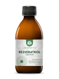 Braune Flasche LEBENSKRAFTPUR Resveratrol Liposomal 250ml mit weiß-grünem Etikett