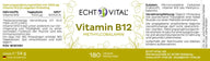 Echt Vital Vitamin B12 Presslinge Etikett, 1000 µg, vegan, 180 Stück, Nahrungsergänzung, Made in Germany