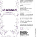 Produktetikett des ECHT VITAL Basenbad Basic Badezusatz, 1200g Dose mit lila Blättermuster.