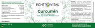 Echt Vital Curcumin Kapseln Etikett mit Pfeffer, 60 vegane Kapseln, Nahrungsergänzung