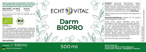 Echt Vital Darm BIOPRO Etikett, 500ml, Bio Nahrungsergänzung, Made in Germany
