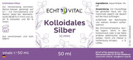 Etikett von Echt Vital Kolloidales Silber 10 PPM, 50 ml, lila Design, deutsche Produktinformationen