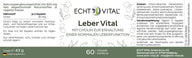 Echt Vital Leber Vital Etikett, Nahrungsergänzungsmittel mit Cholin, 60 vegane Kapseln, Zutaten, empfohlene Dosierung, Made in Germany.