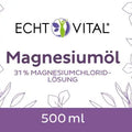 Magnesiumöl Label von Echt Vital, 500 ml, lila Blätter, 31% Magnesiumchloridlösung, Made in Germany