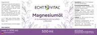 Magnesiumöl Label von Echt Vital, 500 ml, lila Blätter, 31% Magnesiumchloridlösung, Made in Germany