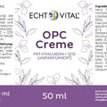 OPC Creme Label mit Hyaluron und Q10, 50 ml, ECHT VITAL, lila Design, Zutatenliste sichtbar
