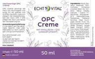 OPC Creme Label mit Hyaluron und Q10, 50 ml, ECHT VITAL, lila Design, Zutatenliste sichtbar