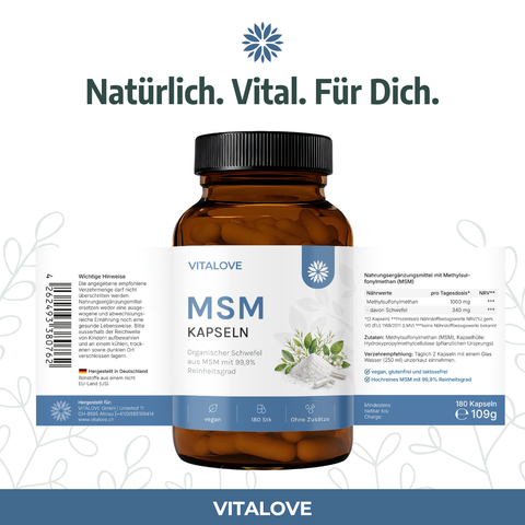 Gélules de MSM avec 1000 mg de MSM pur – 180 gélules