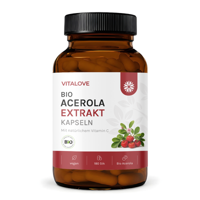 Natürliches Vitamin C Kapseln - Bio Acerola Extrakt - 180 Kapseln