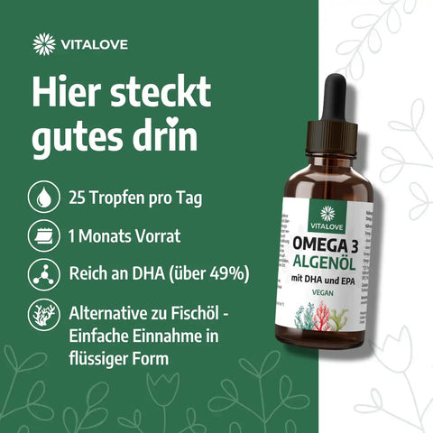 Omega-3 Algenöl Tropfen als fischfreie Alternative zu Fischöl