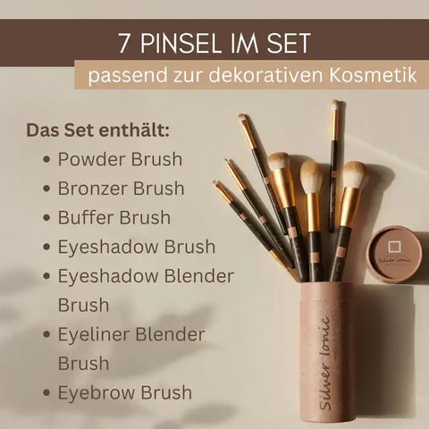 Trousse de pinceaux de maquillage professionnels Silver Ionic – 7 pièces, végane et antibactérienne pour cosmétiques décoratifs